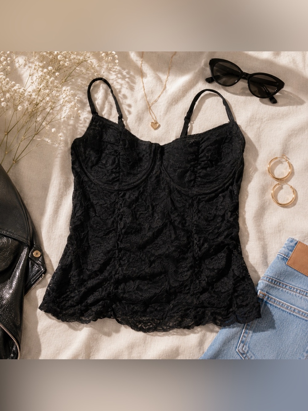 Victoria’s Secret Black Lace Bustier Cami Top Large Y2K